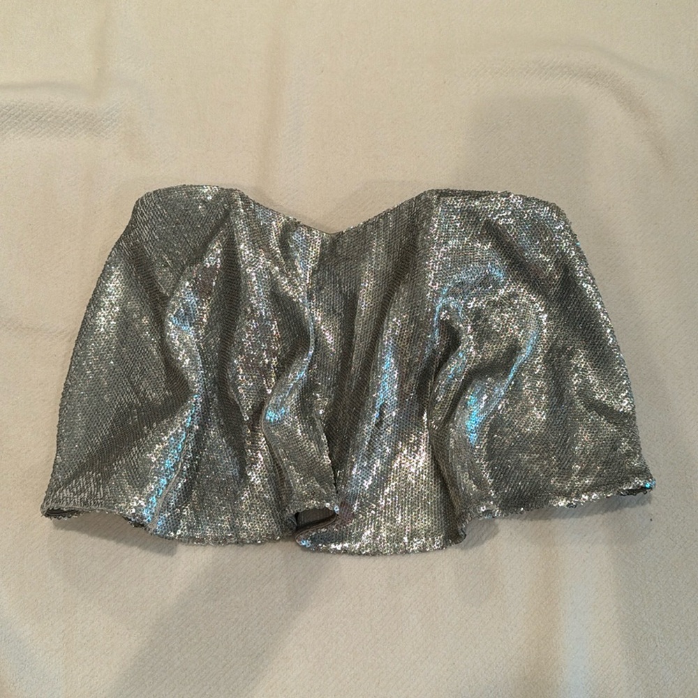 Lovers + Friends Strapless Sequin Silver Top